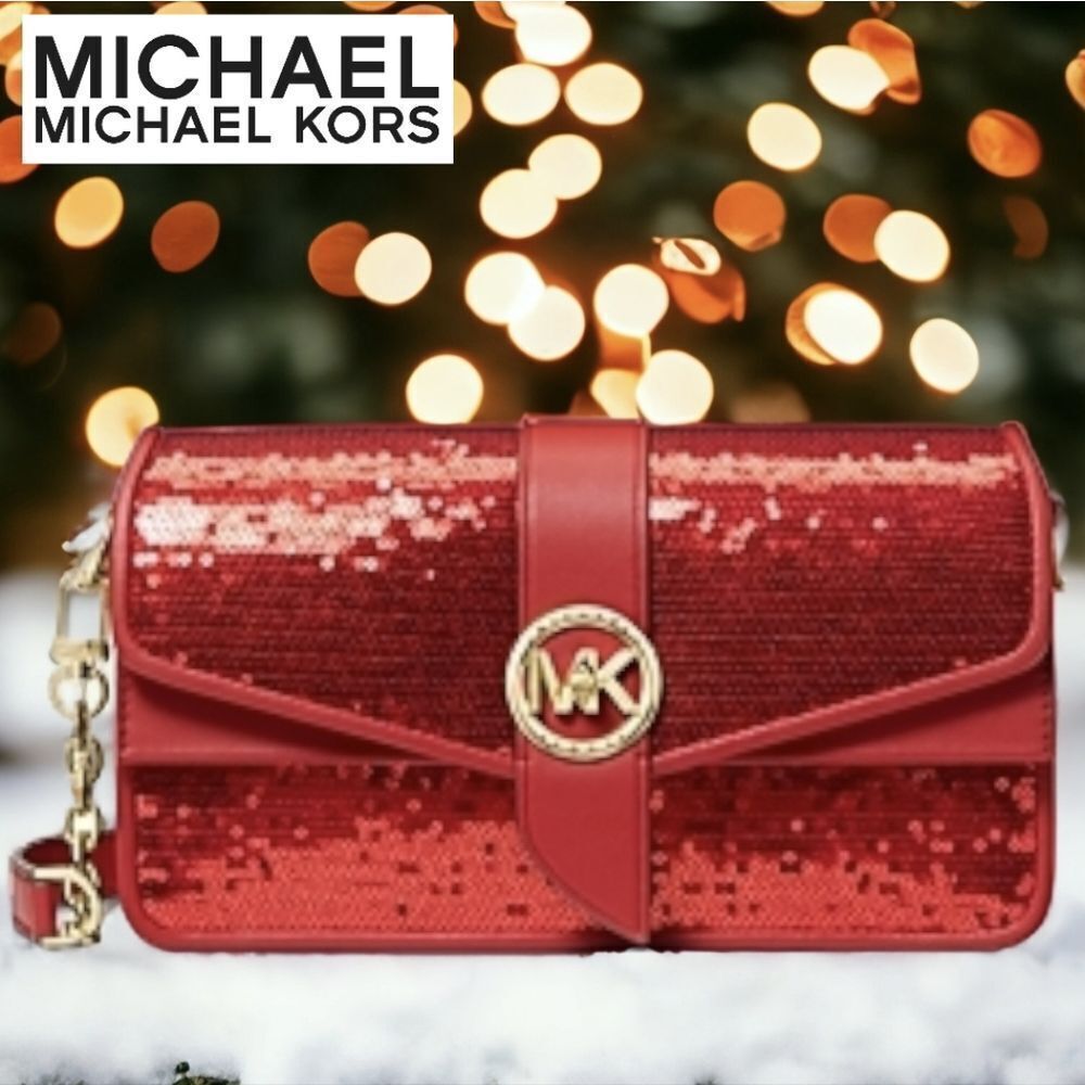 MICHAEL Michael Kors RETAIL Greenwich Red And Gold Sequin Bag Tabby Style